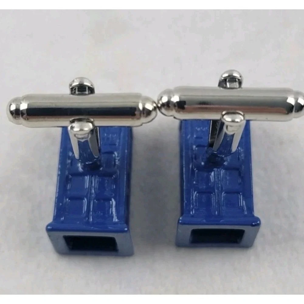 TARDIS CUFFLINKS Dr Who Police Phone Box 3D Blue Enamel Sci-Fi Fan